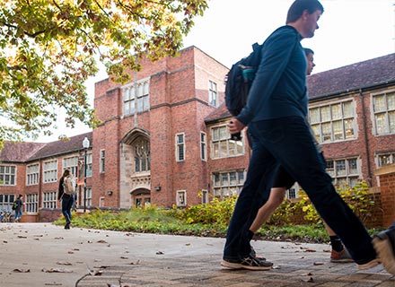 Students walking in front of Ferris Hall