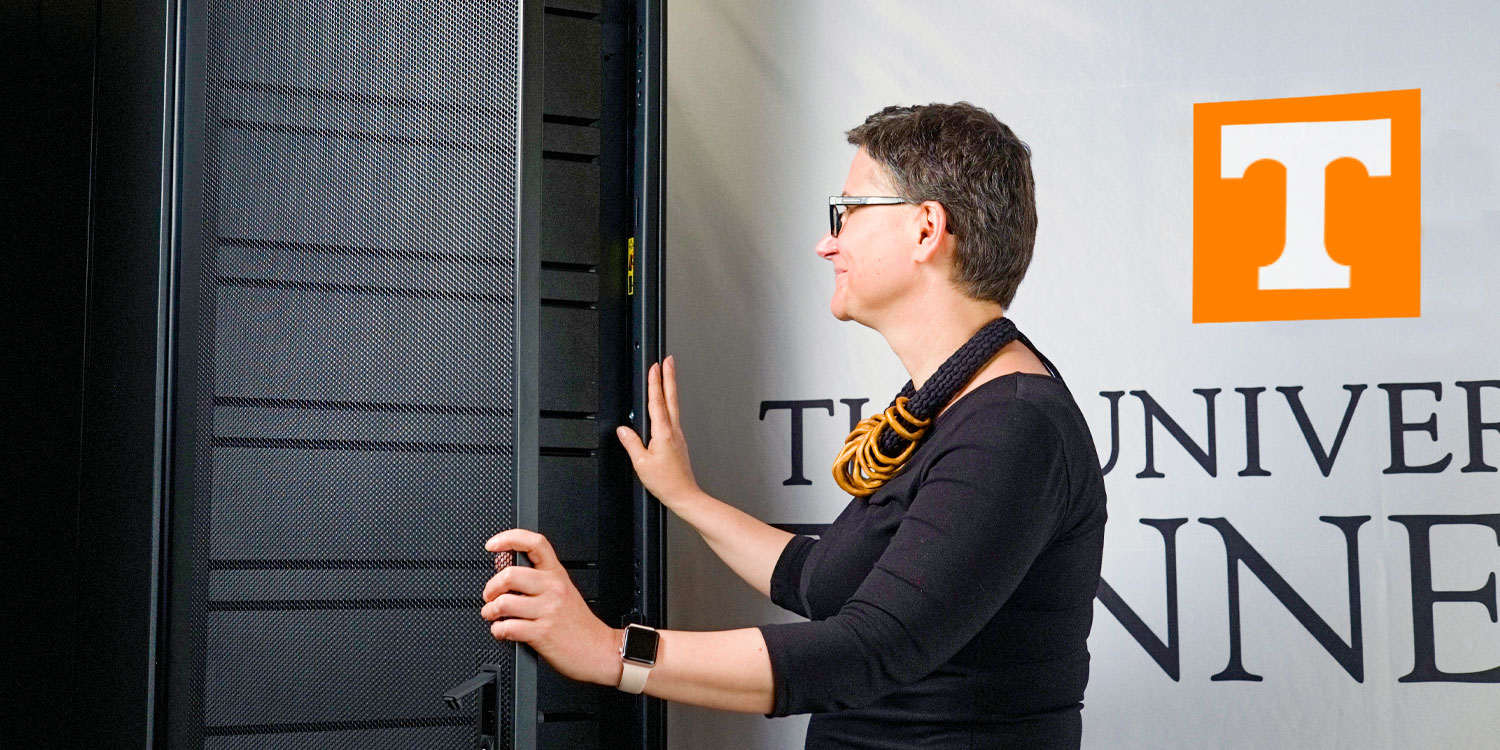 Michela Taufer inspects new server from IBM